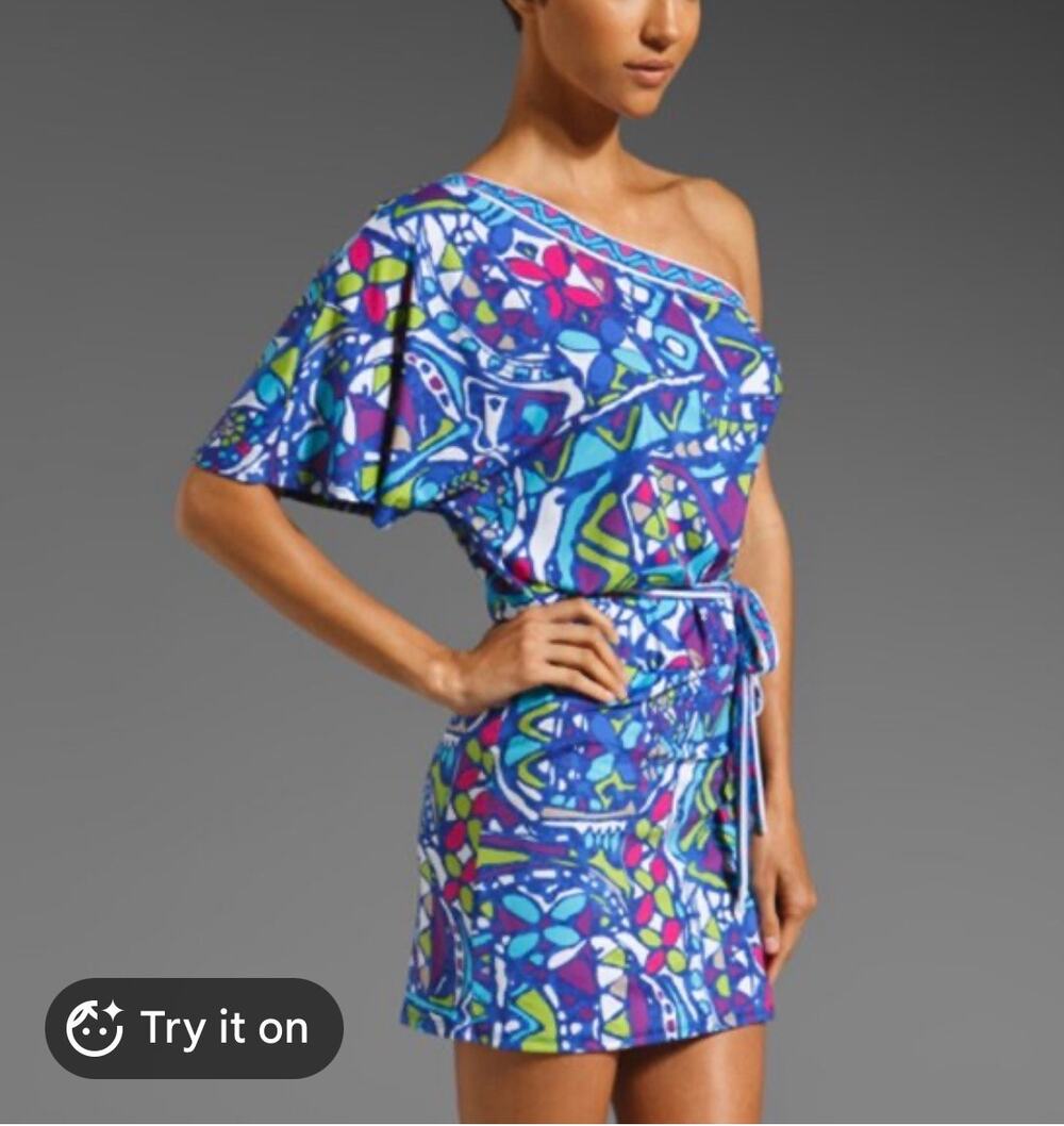 Trina Turk Bali Hai One Shoulder Swim Cover Up Mini Dress